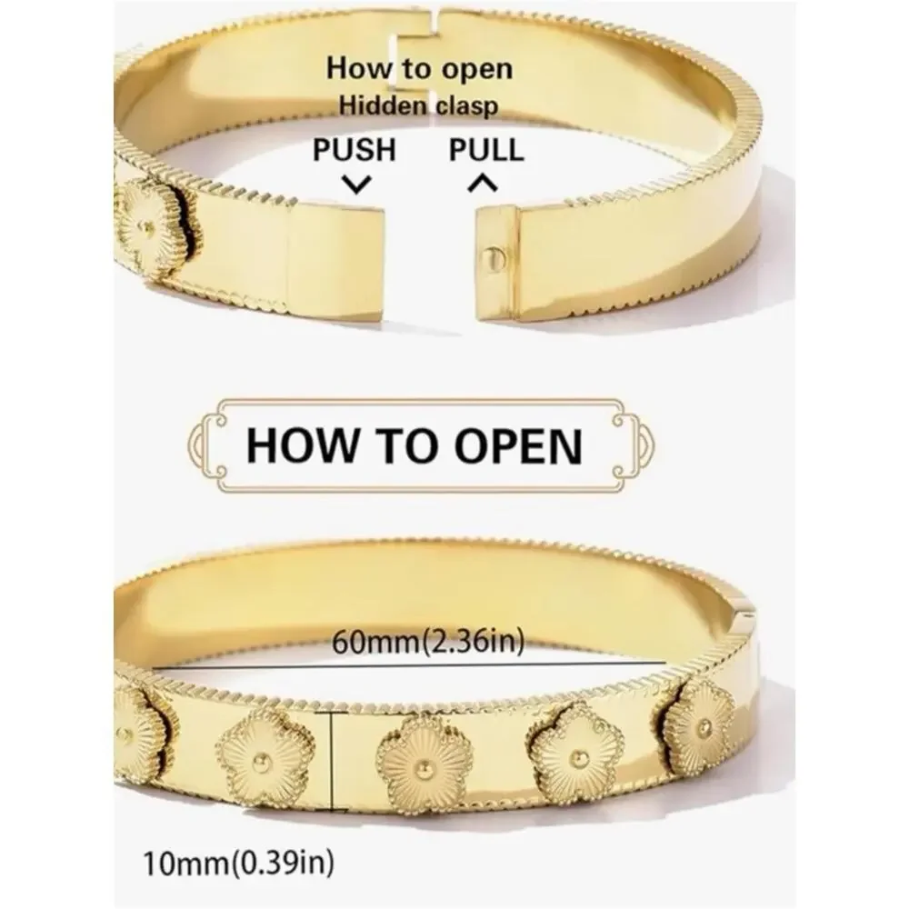 18K Gold Plated Four Leaf Bangle Bracelet